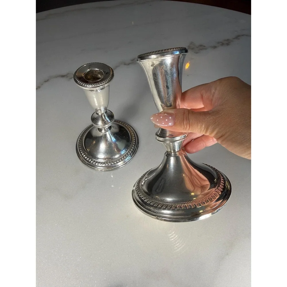 Vintage Sterling Silver Weighted Candlestick Pair • Duchin Creation 5.5